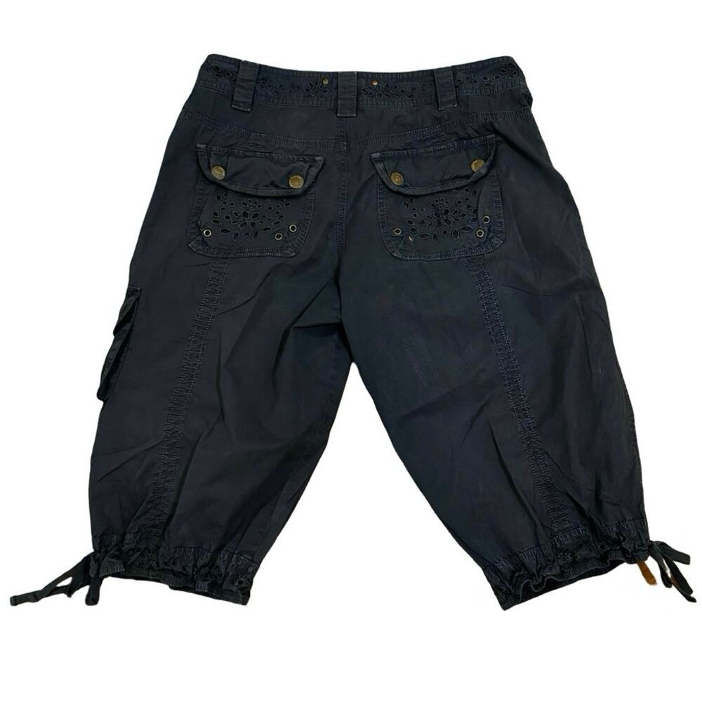 Hei Hei Anthropologie Shorts Women's 4 Cargo Bermuda Tie Hem Navy Eyelet Cotton - Picture 4 of 4